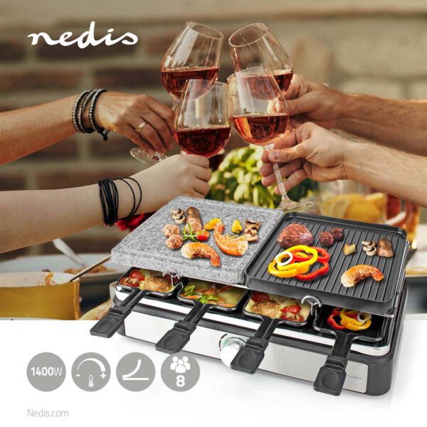 Nedis FCRA300FBK8 Gourmet Raclette Steen Grill voor 8 Personen - Afbeelding 2