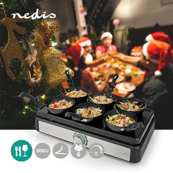 Nedis FCRA310FBK6 Party Wokset Grill 6 Personen Spatel Temperatuurinstelling Anti-aanbak Laag Rechthoek - Afbeelding 2